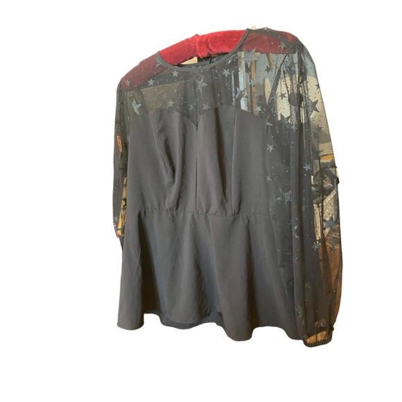 Torrid Black Star Sheer Puff Sleeve Blouse Size 2X - Picture 4 of 11